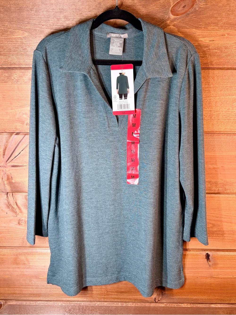Matty M Heathered Teal V-Neck 3/4 Sleeve Top Size Medium 💕